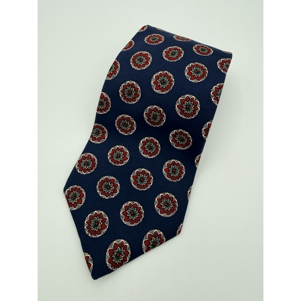 Wright & Simon Vintage Silk Tie Navy Medallion Made USA 59" x 4" Classic